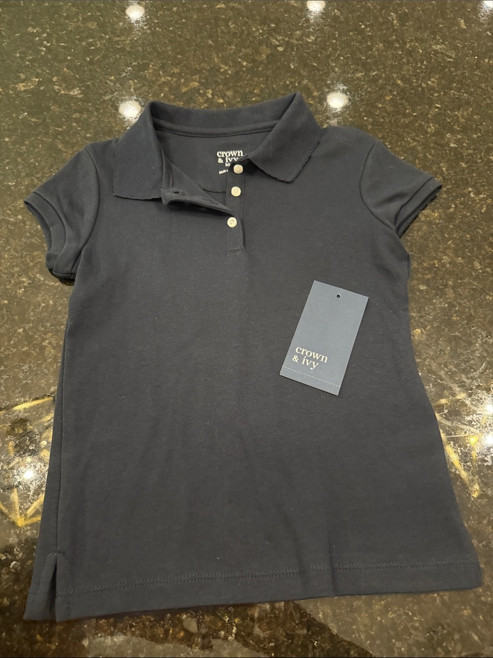 crown & ivy Girls Navy Short Sleeve Polo Shirt